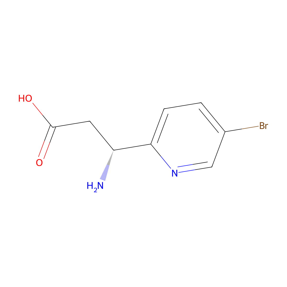 (3R)-3-amino-3-(5-bromopyridin-2-yl)propanoic acid molecular structure, CAS 1270033-49-2