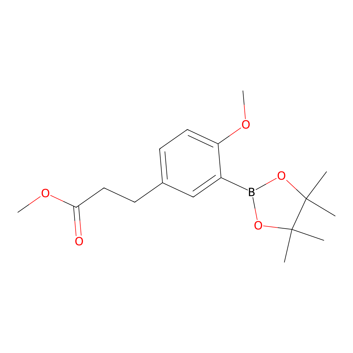 Methyl 3-(4-methoxy-3-(4,4,5,5-tetramethyl-1,3,2-dioxaborolan-2-yl)phenyl)propanoate molecular structure, CAS 1270038-09-9