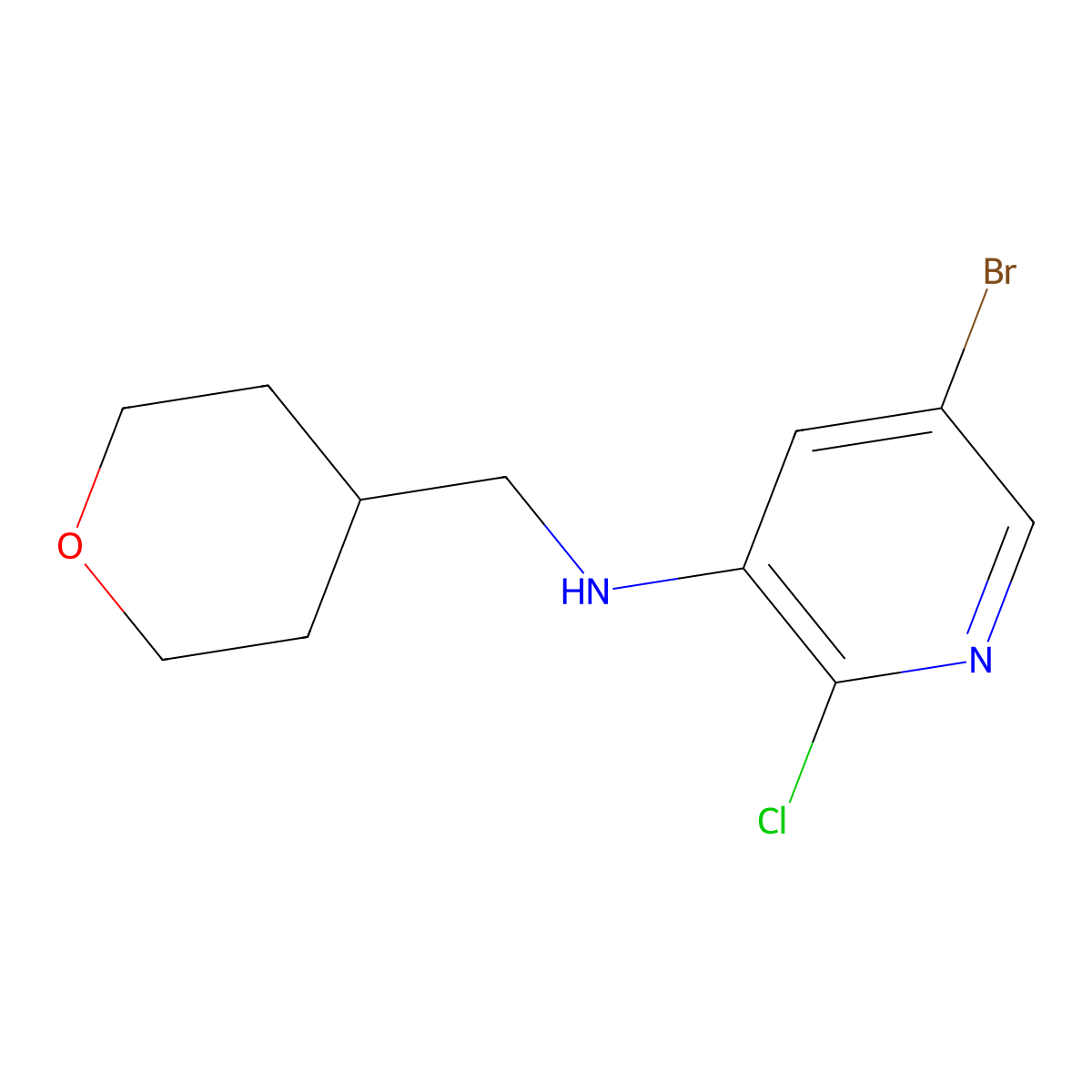 5-bromo-2-chloro-N-((tetrahydro-2H-pyran-4-yl)methyl)pyridin-3-amine molecular structure, CAS 1270075-96-1