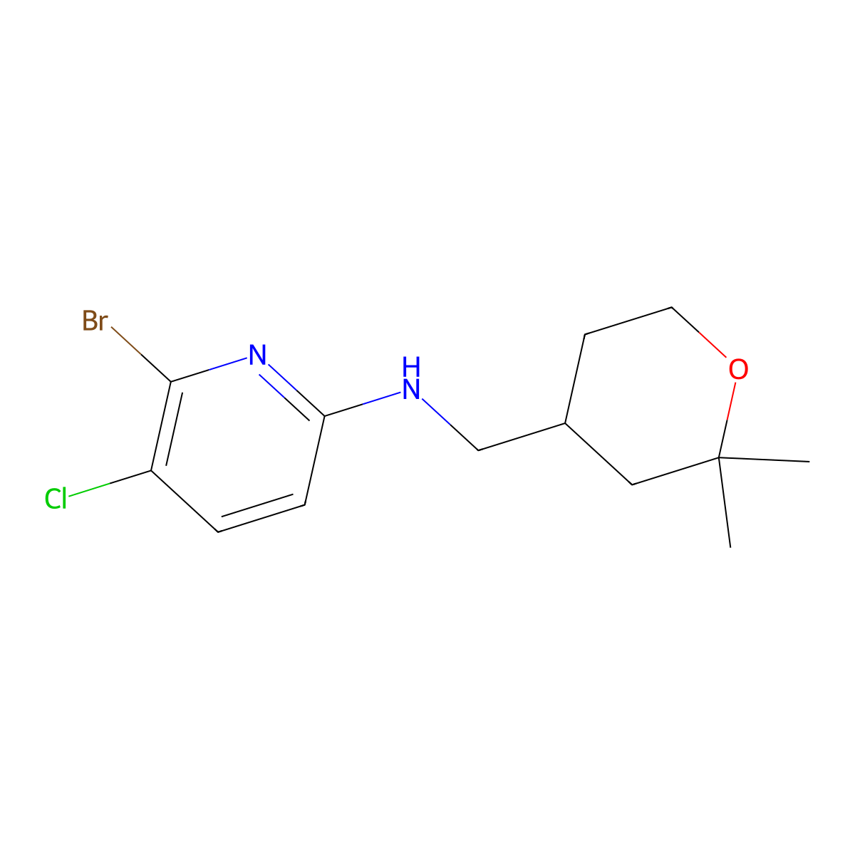 6-bromo-5-chloro-N-((2,2-dimethyltetrahydro-2H-pyran-4-yl)methyl)pyridin-2-amine molecular structure, CAS 1270076-52-2