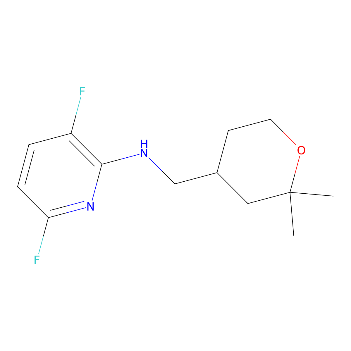 N-((2,2-Dimethyltetrahydro-2H-pyran-4-yl)methyl)-3,6-difluoropyridin-2-amine molecular structure, CAS 1270076-56-6