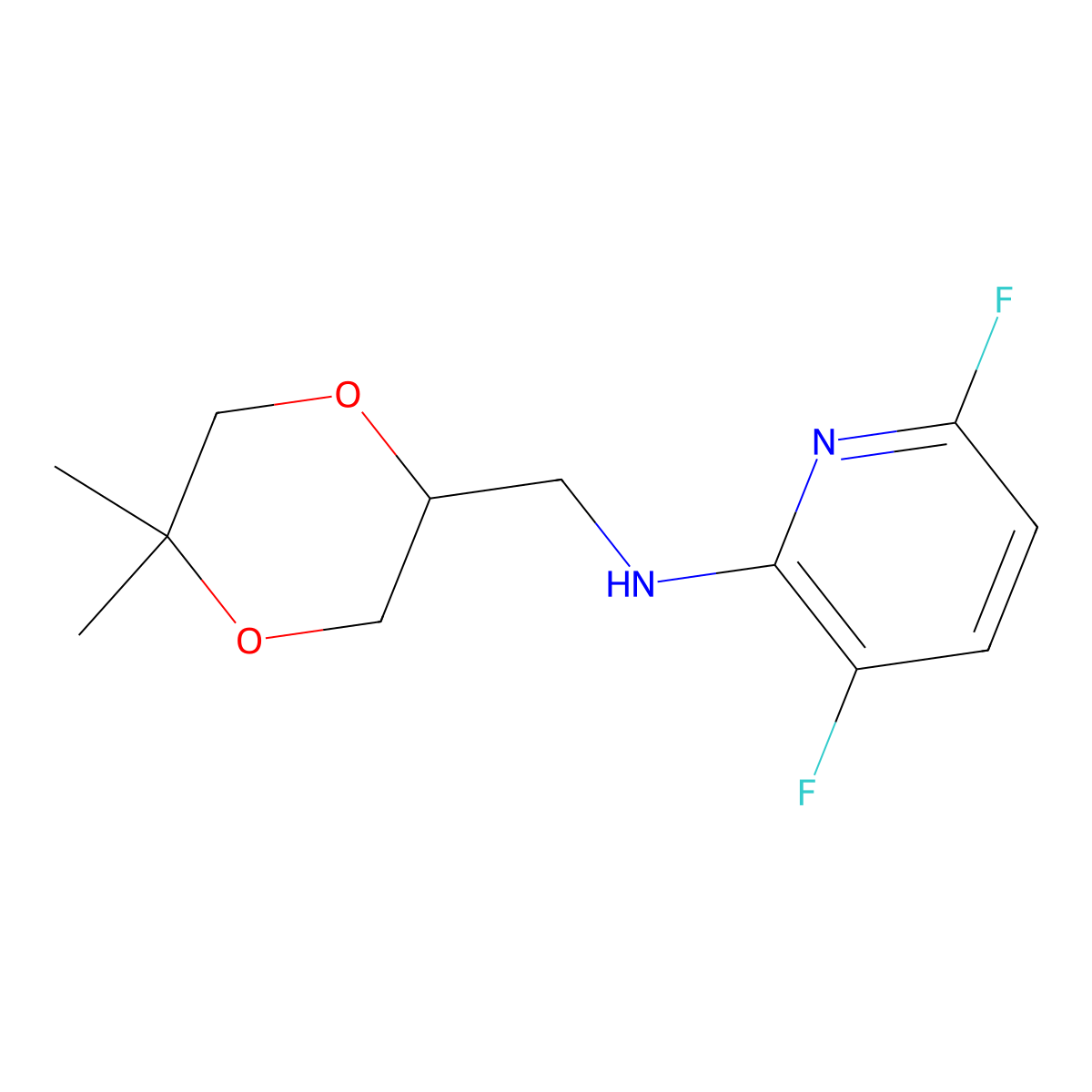 N-((5,5-Dimethyl-1,4-dioxan-2-yl)methyl)-3,6-difluoropyridin-2-amine molecular structure, CAS 1270077-25-2