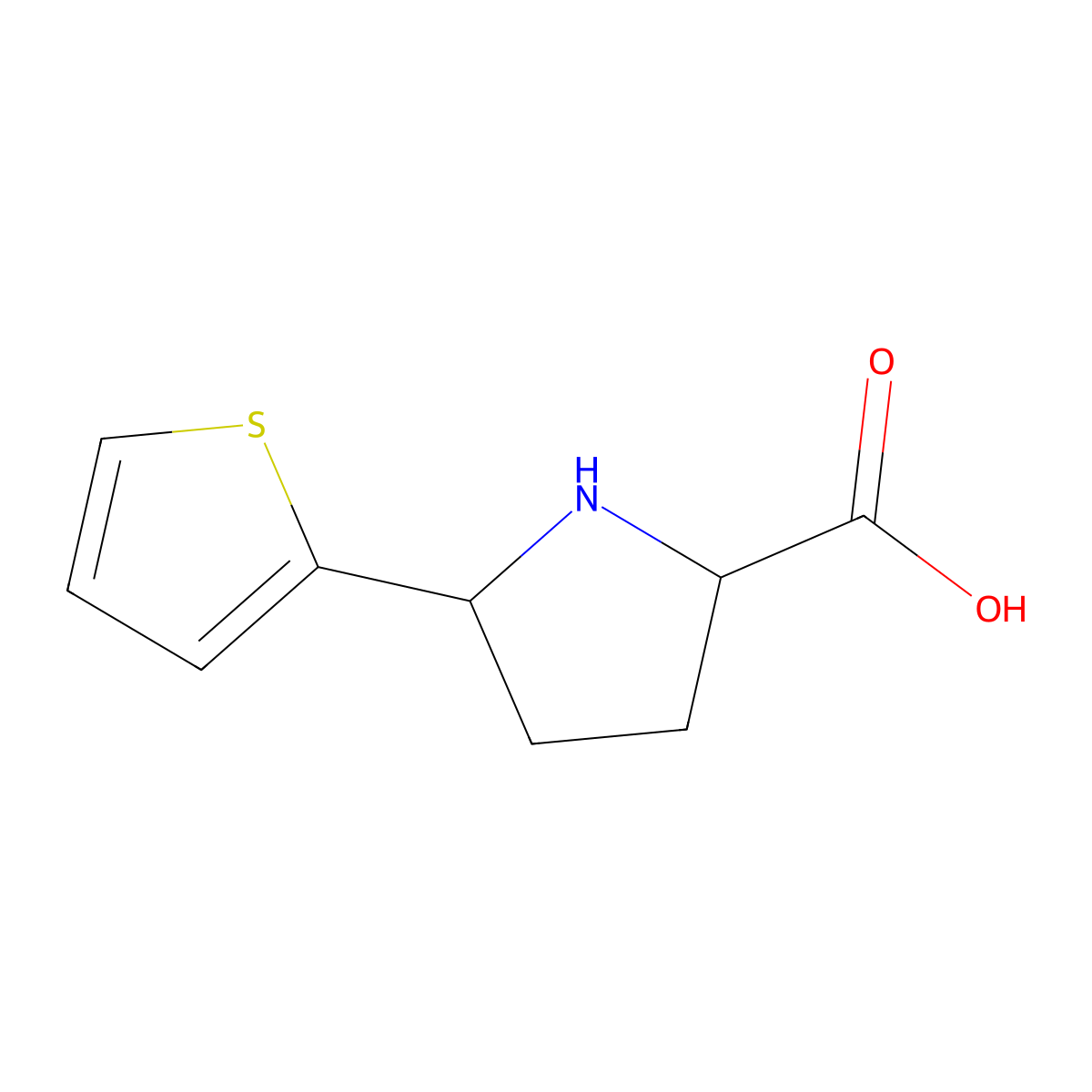 rac-(2R,5R)-5-(thiophen-2-yl)pyrrolidine-2-carboxylic acid molecular structure, CAS 1270086-50-4