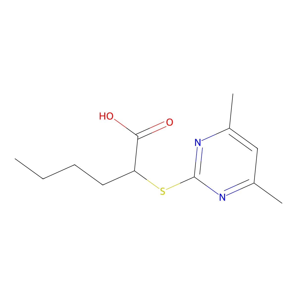 2-((4,6-Dimethylpyrimidin-2-yl)thio)hexanoic acid molecular structure, CAS 127013-13-2