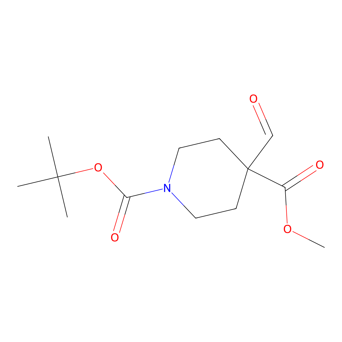 1-Tert-butyl 4-methyl 4-formylpiperidine-1,4-dicarboxylate molecular structure, CAS 1270140-93-6