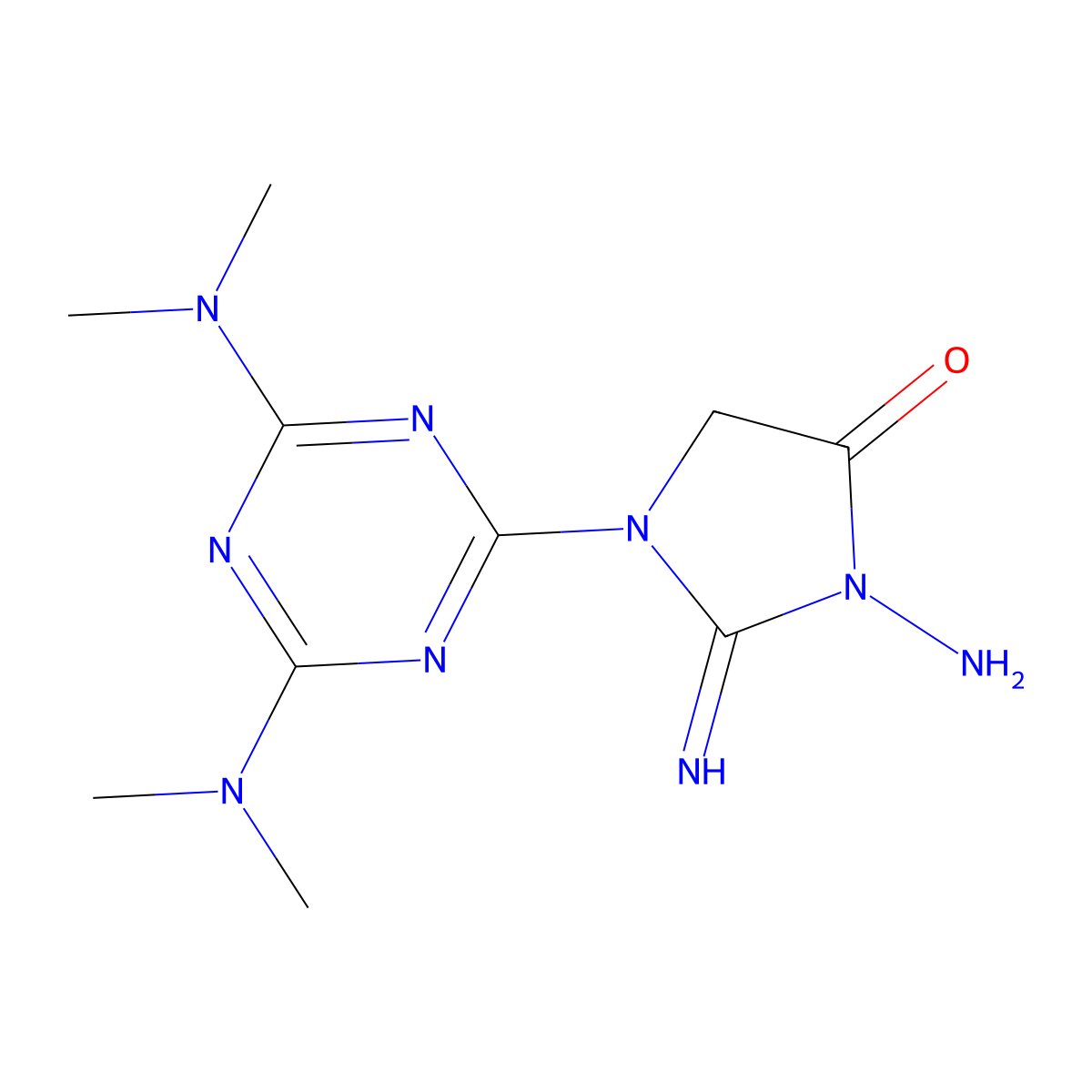 3-Amino-1-[4,6-bis(dimethylamino)-1,3,5-triazin-2-yl]-2-iminoimidazolidin-4-one molecular structure, CAS 127015-69-4