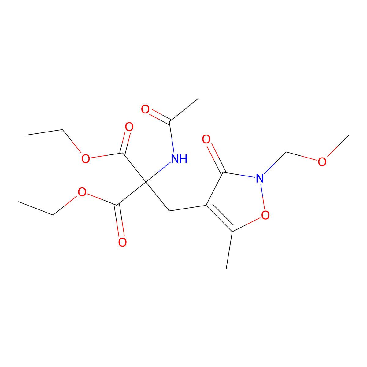 Ethyl 2-acetamido-2-ethoxycarbonyl-3-(2-ethyl-5-methyl-3-oxoisoxazolin-4-yl) molecular structure, CAS 127020-33-1