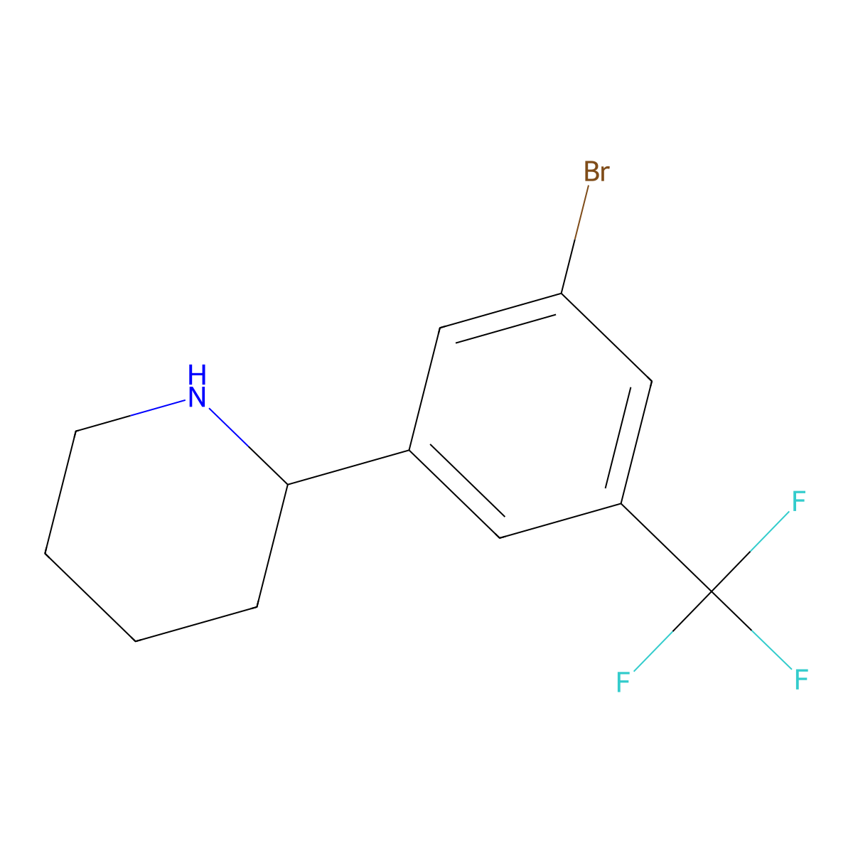 (R)-2-(3-Bromo-5-(trifluoromethyl)phenyl)piperidine molecular structure, CAS 1270205-41-8