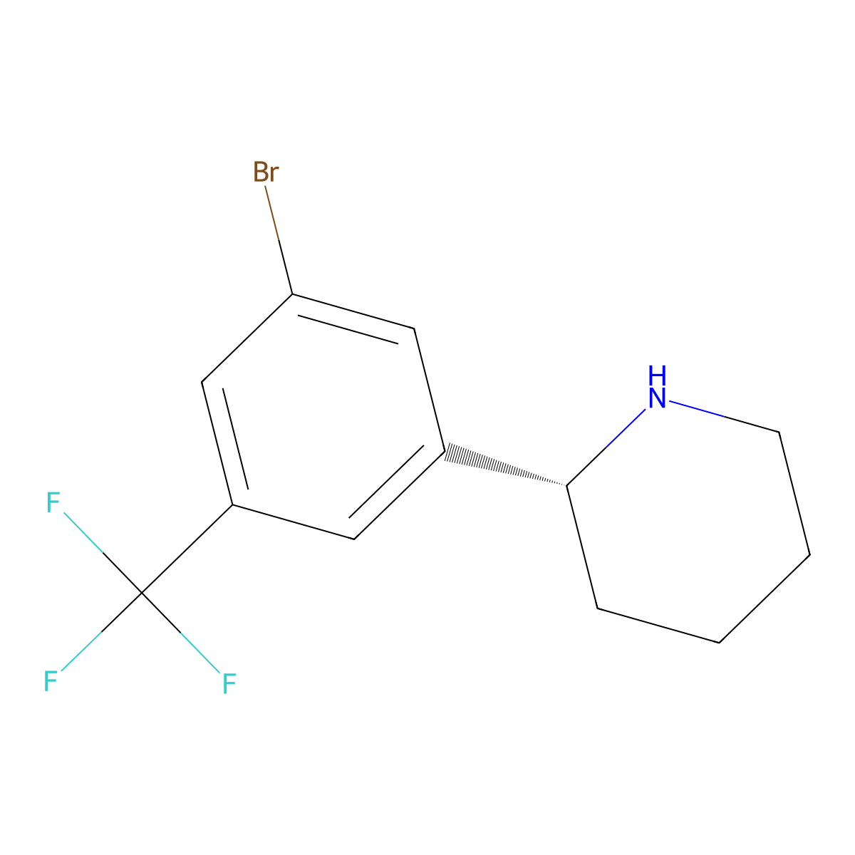 (R)-2-(3-Bromo-5-(trifluoromethyl)phenyl)piperidine molecular structure, CAS 1270205-41-8