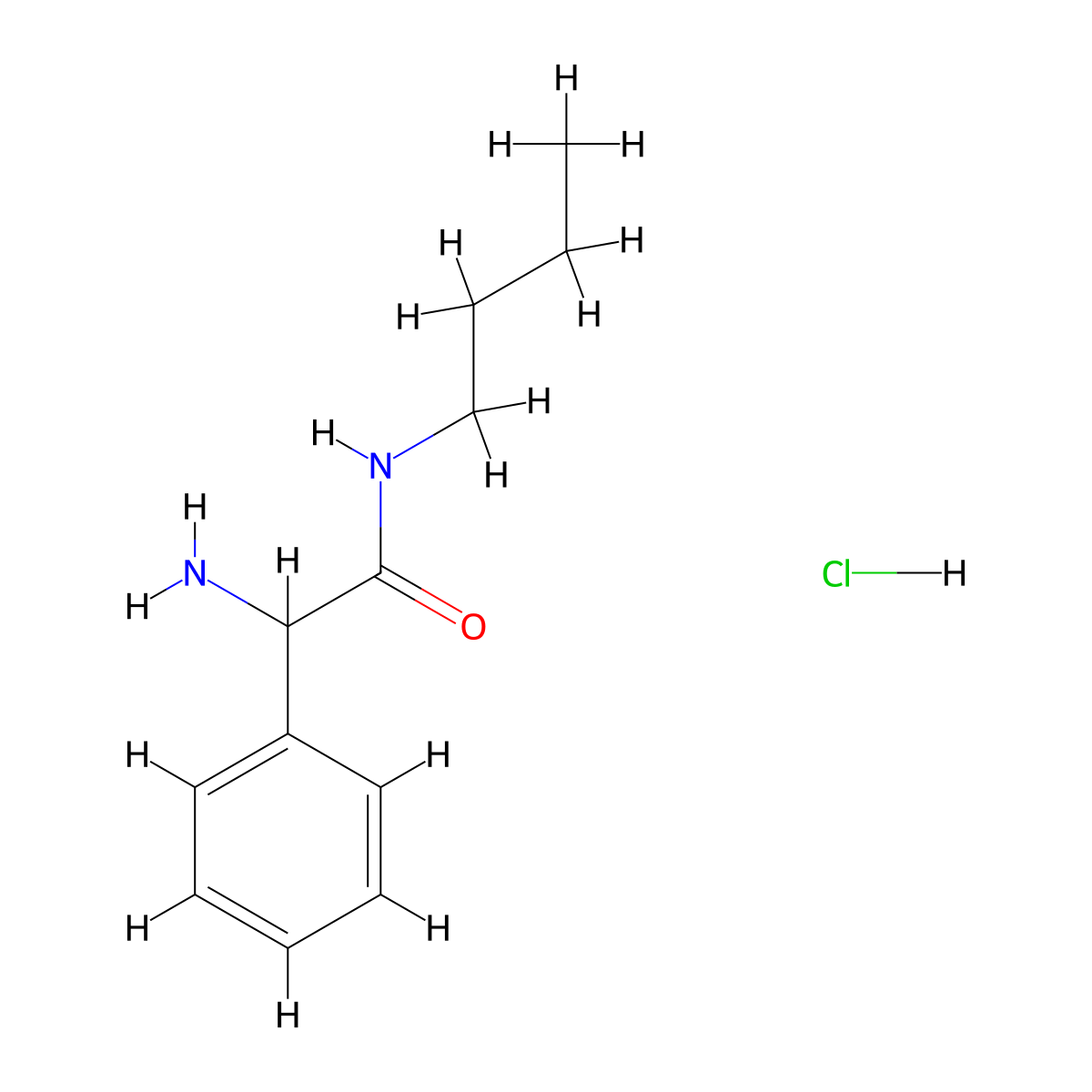 2-amino-N-butyl-2-phenylacetamide hydrochloride molecular structure, CAS 127022-81-5