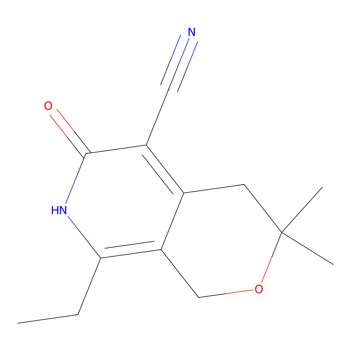 8-Ethyl-3,3-dimethyl-6-oxo-3,4,6,7-tetrahydro-1H-pyrano[3,4-c]pyridine-5-carbonitrile molecular structure, CAS 127023-27-2