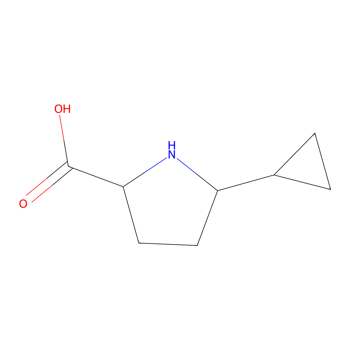 5-Cyclopropylpyrrolidine-2-carboxylic acid molecular structure, CAS 1270310-05-8