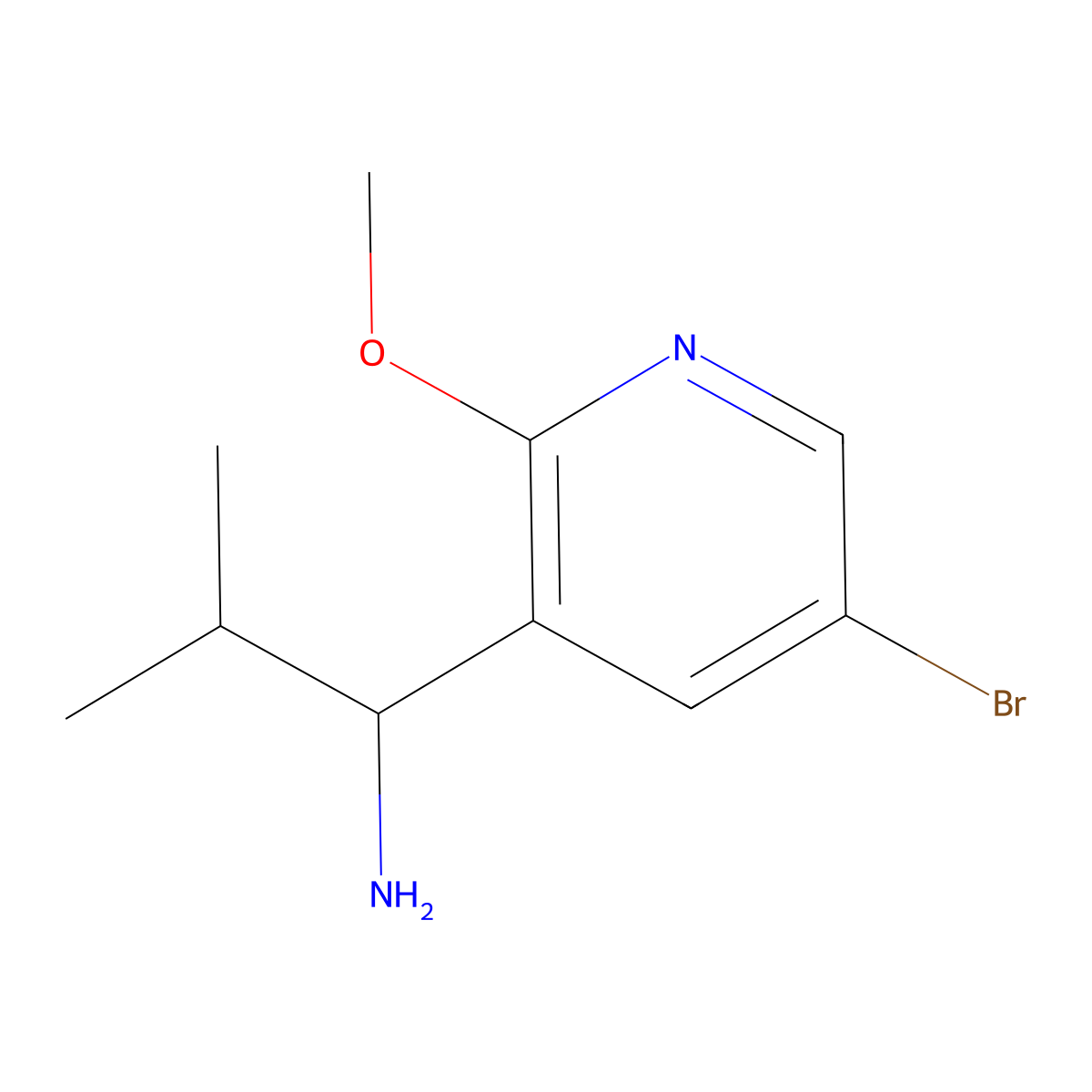 1-(5-Bromo-2-methoxypyridin-3-yl)-2-methylpropan-1-amine molecular structure, CAS 1270335-50-6