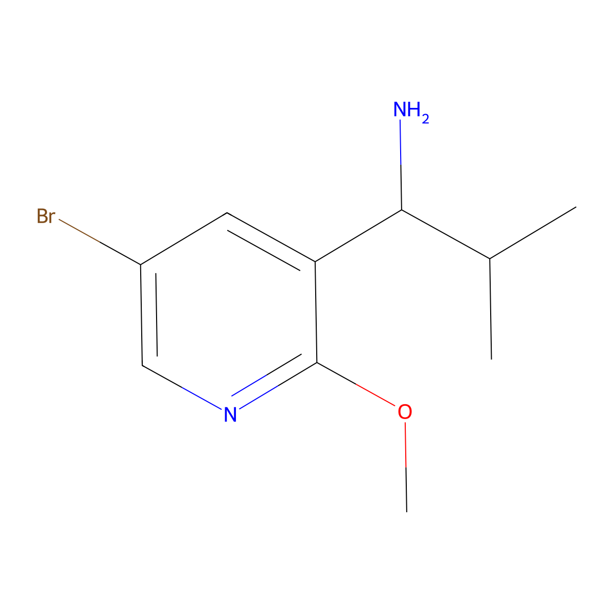 1-(5-Bromo-2-methoxypyridin-3-yl)-2-methylpropan-1-amine molecular structure, CAS 1270335-50-6