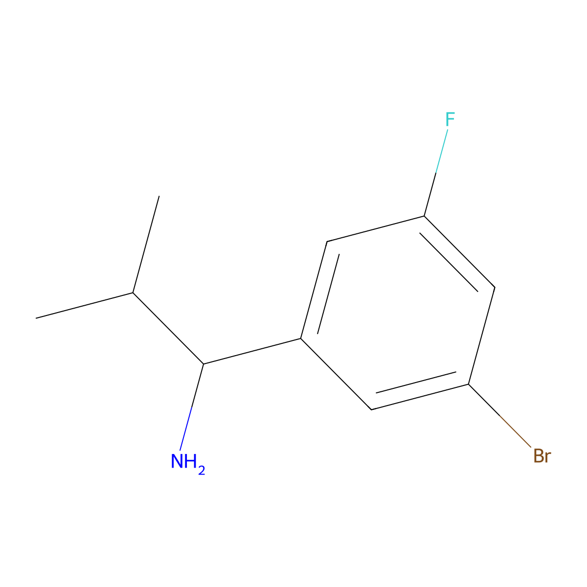 1-(3-Bromo-5-fluorophenyl)-2-methylpropan-1-amine molecular structure, CAS 1270355-50-4