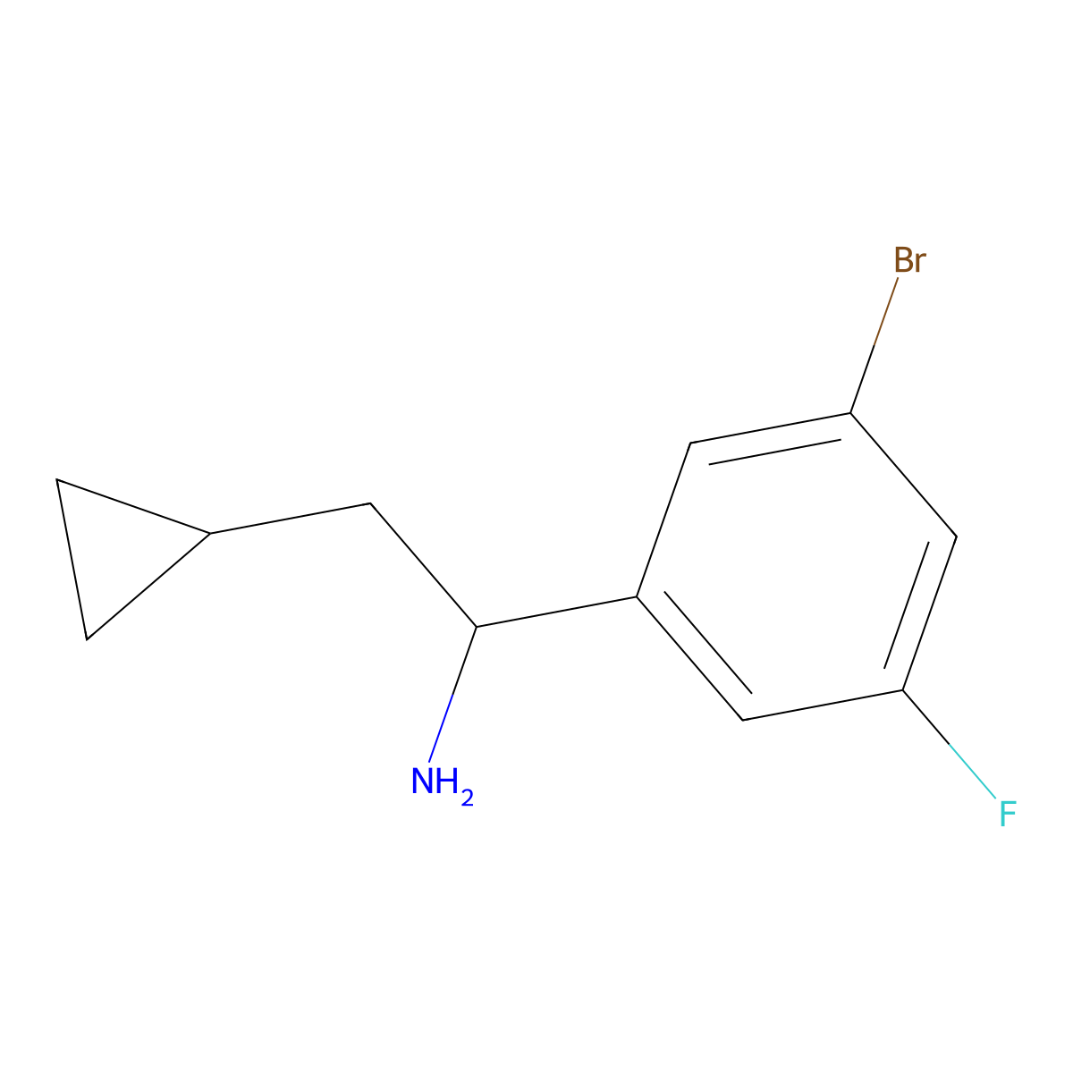 1-(3-Bromo-5-fluorophenyl)-2-cyclopropylethan-1-amine molecular structure, CAS 1270355-54-8
