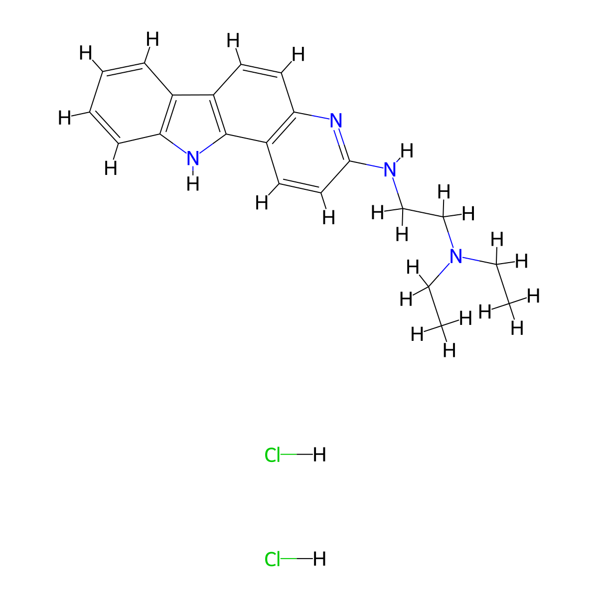 1,2-Ethanediamine, N,N-diethyl-N'-11H-pyrido(3,2-a)carbazol-3-yl-, dihydrochloride molecular structure, CAS 127040-44-2