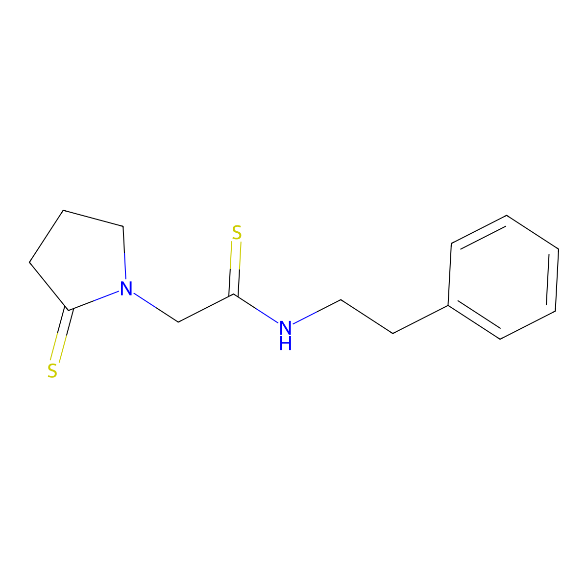 1-Pyrrolidineethanethioamide, N-(2-phenylethyl)-2-thioxo- molecular structure, CAS 127040-60-2