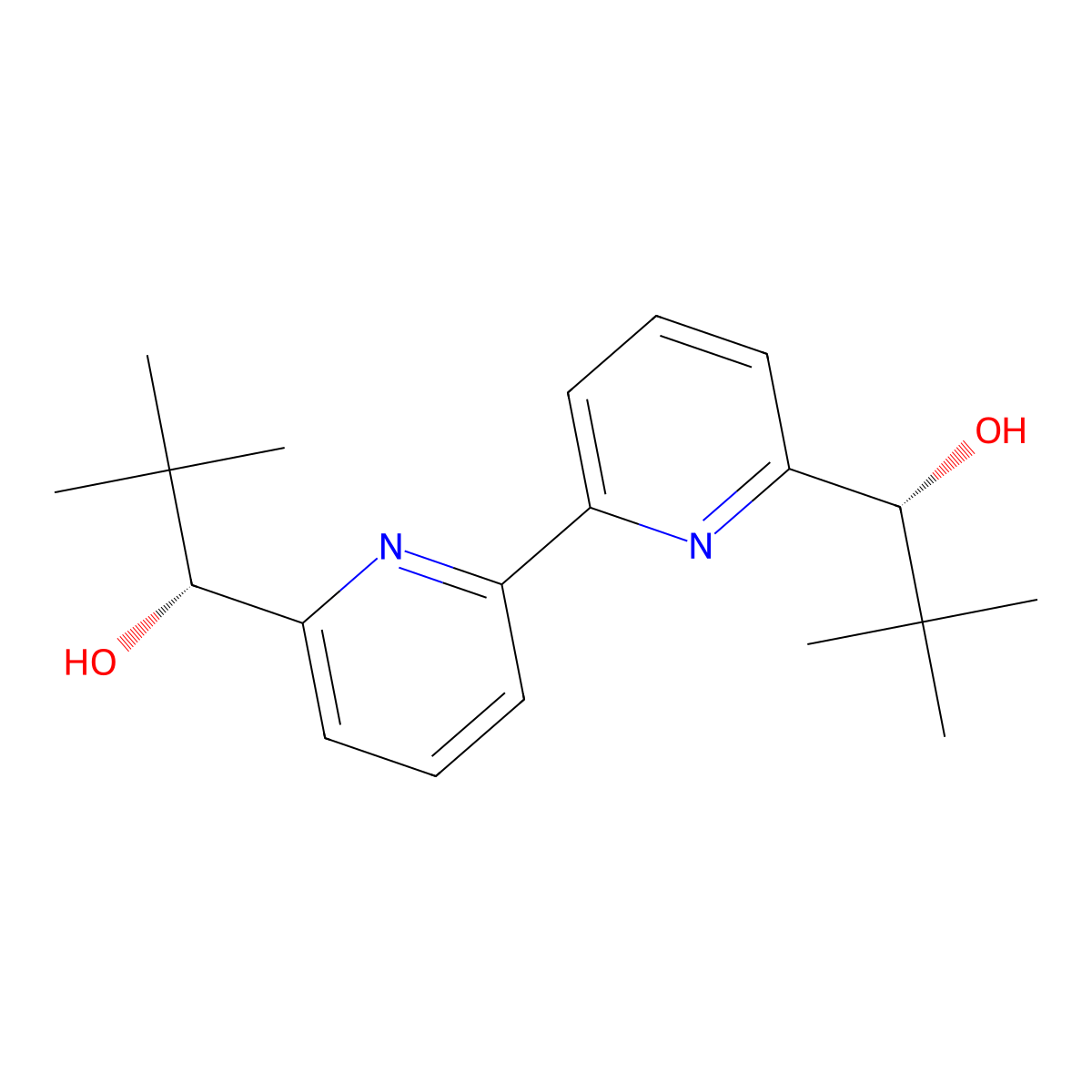 (1R,1'R)-1,1'-([2,2'-Bipyridine]-6,6'-diyl)bis(2,2-dimethylpropan-1-ol) molecular structure, CAS 127049-50-7
