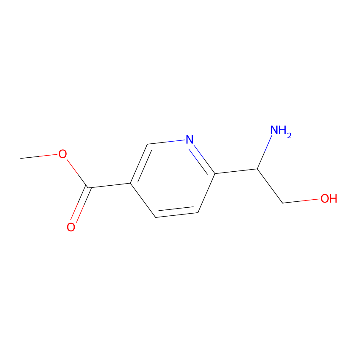 Methyl 6-(1-amino-2-hydroxyethyl)pyridine-3-carboxylate molecular structure, CAS 1270491-31-0