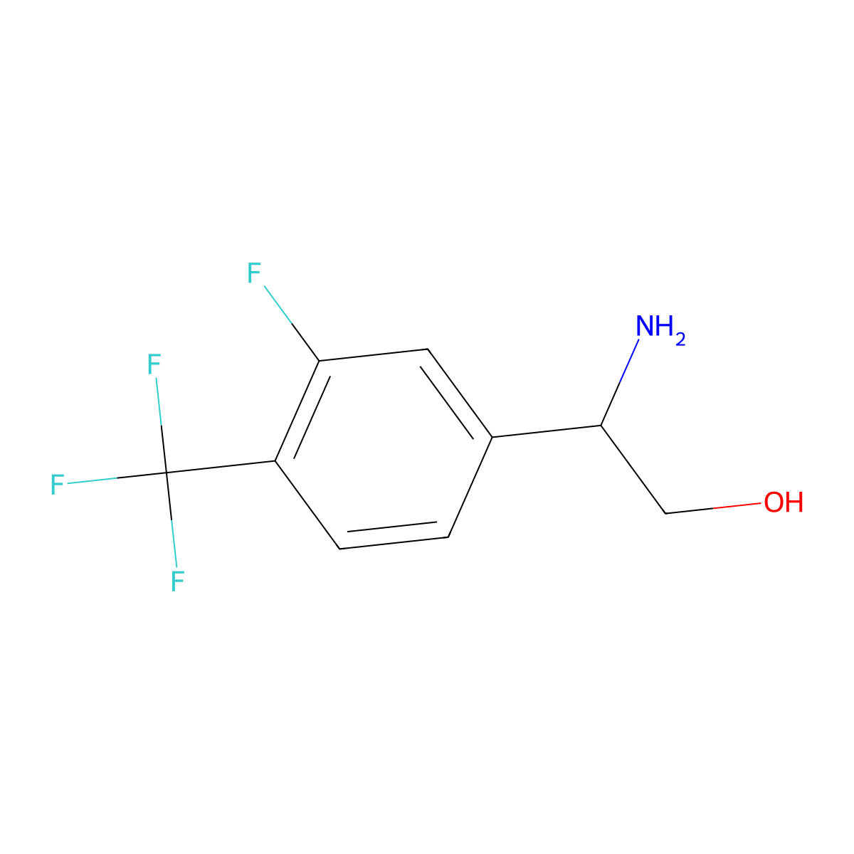 2-Amino-2-(3-fluoro-4-(trifluoromethyl)phenyl)ethanol molecular structure, CAS 1270510-04-7