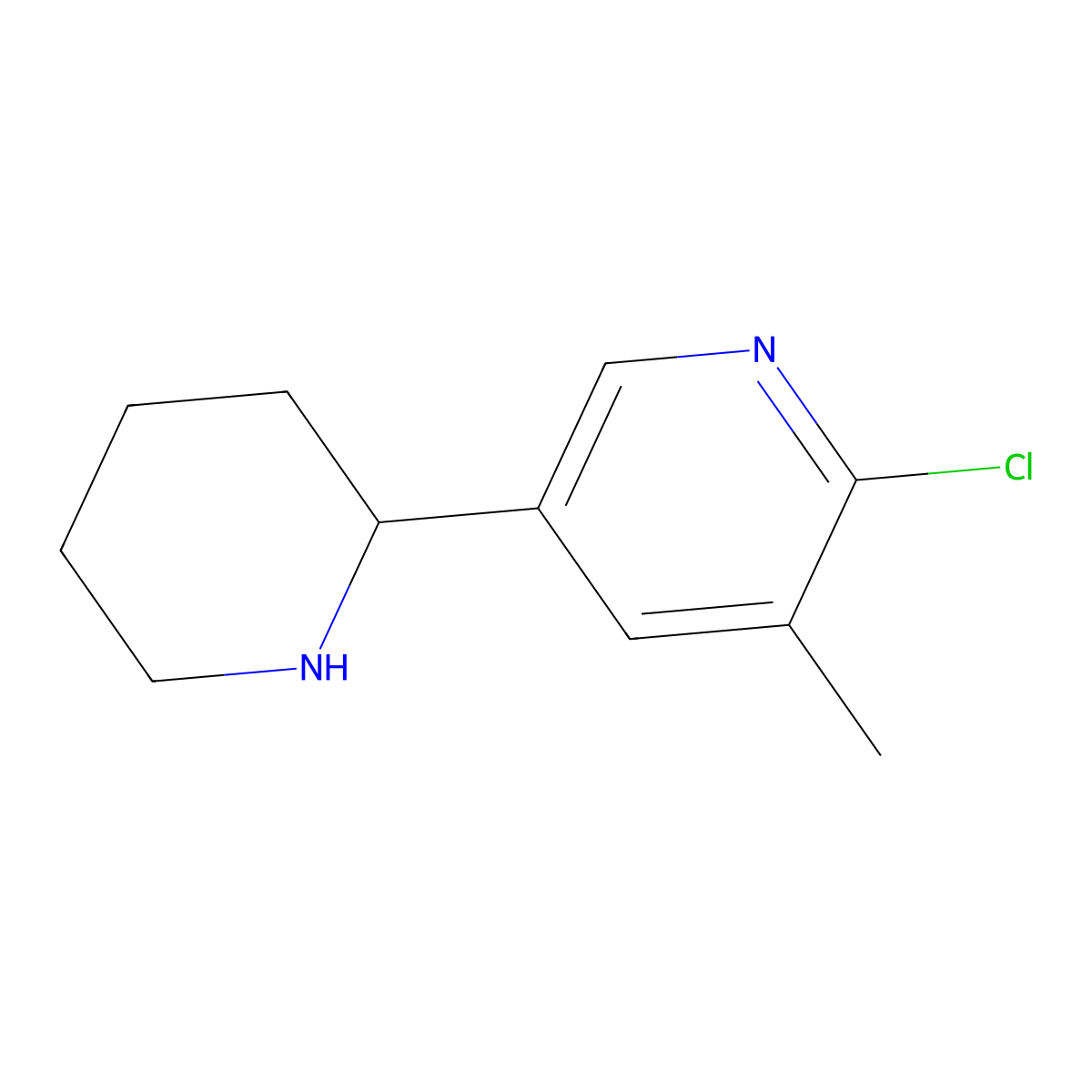 2-Chloro-3-methyl-5-(piperidin-2-yl)pyridine molecular structure, CAS 1270517-96-8