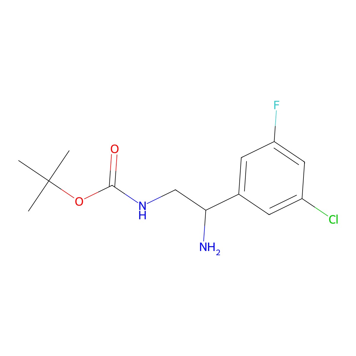 tert-butyl N-[2-amino-2-(3-chloro-5-fluorophenyl)ethyl]carbamate molecular structure, CAS 1270525-70-6