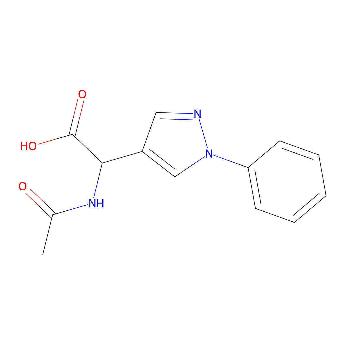2-acetamido-2-(1-phenyl-1H-pyrazol-4-yl)acetic acid molecular structure, CAS 1270660-54-2