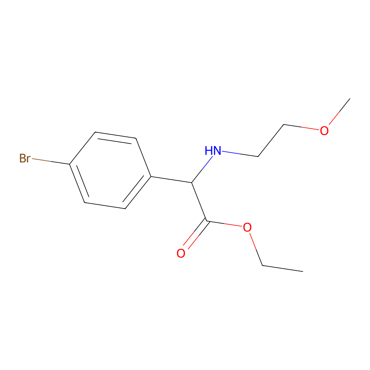 Ethyl 2-(4-bromophenyl)-2-[(2-methoxyethyl)amino]acetate molecular structure, CAS 1270685-31-8