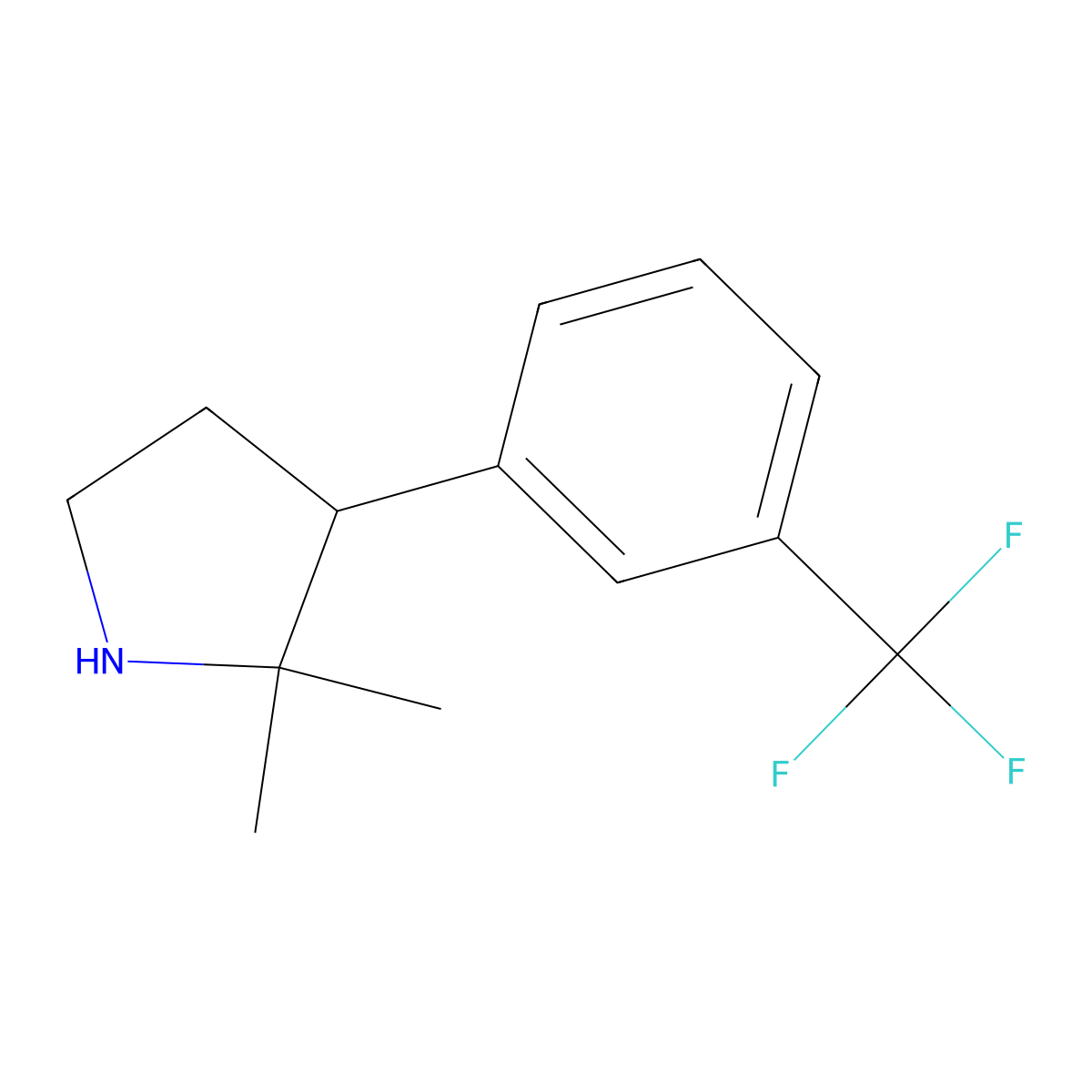 2,2-Dimethyl-3-(3-(trifluoromethyl)phenyl)pyrrolidine molecular structure, CAS 1270801-02-9
