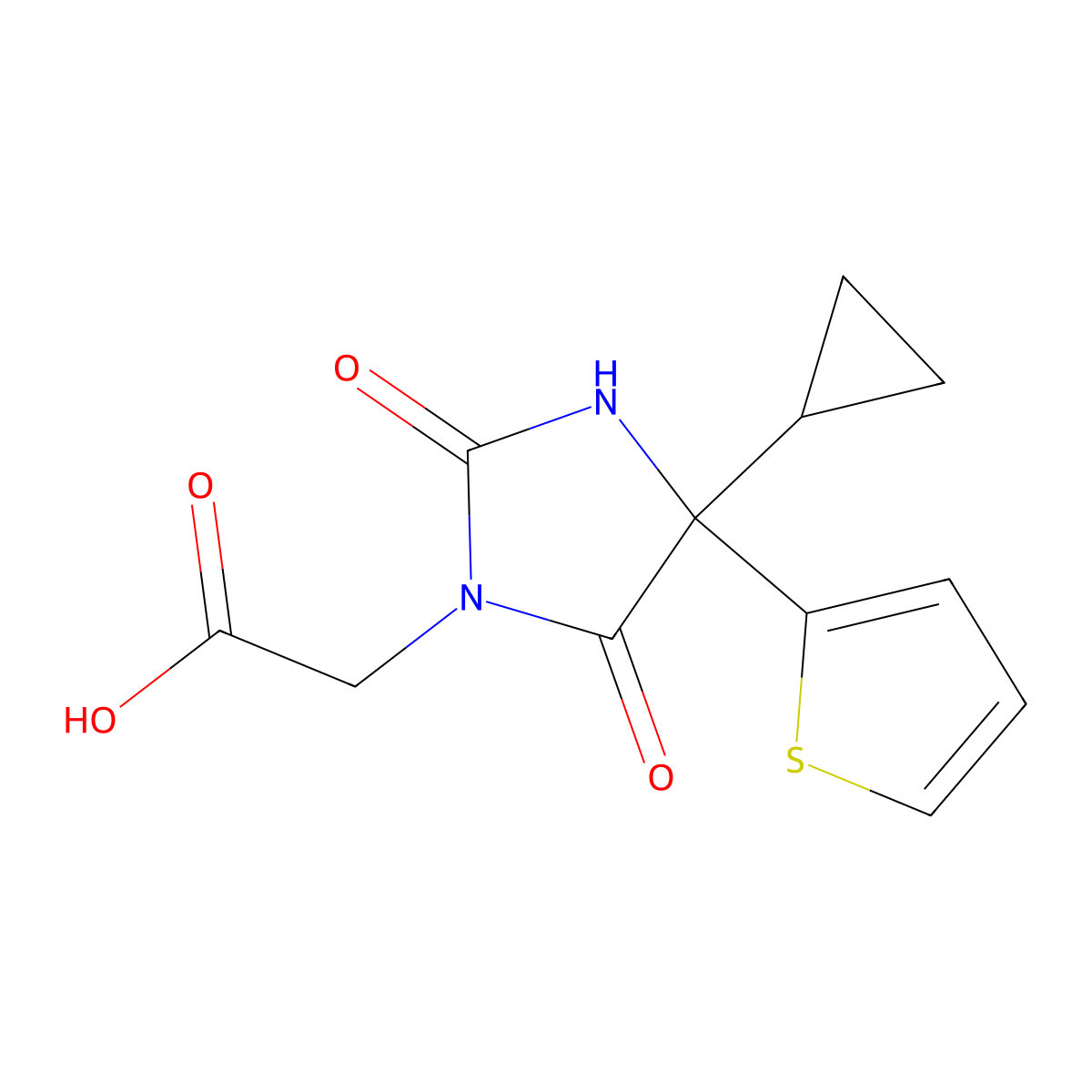 2-[4-Cyclopropyl-2,5-dioxo-4-(thiophen-2-yl)imidazolidin-1-yl]acetic acid molecular structure, CAS 1270850-79-7