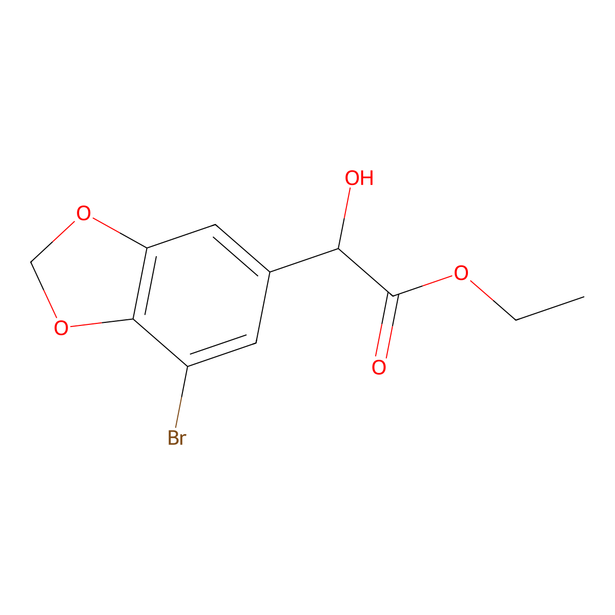 ethyl 2-(7-bromo-2H-1,3-benzodioxol-5-yl)-2-hydroxyacetate molecular structure, CAS 1270892-38-0