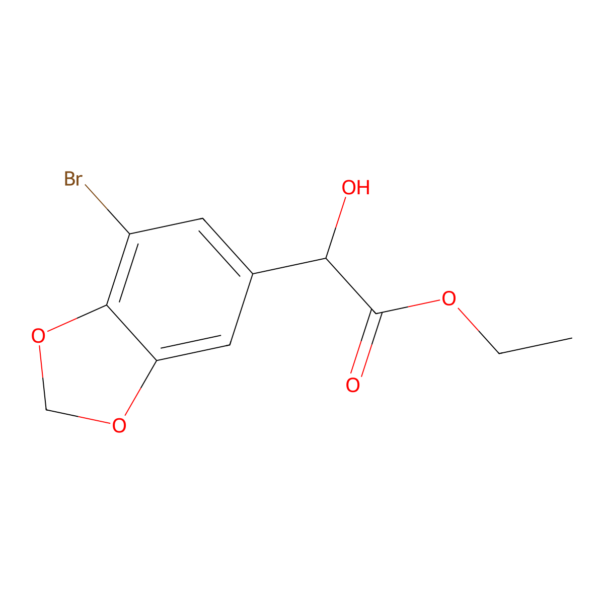 ethyl 2-(7-bromo-2H-1,3-benzodioxol-5-yl)-2-hydroxyacetate molecular structure, CAS 1270892-38-0