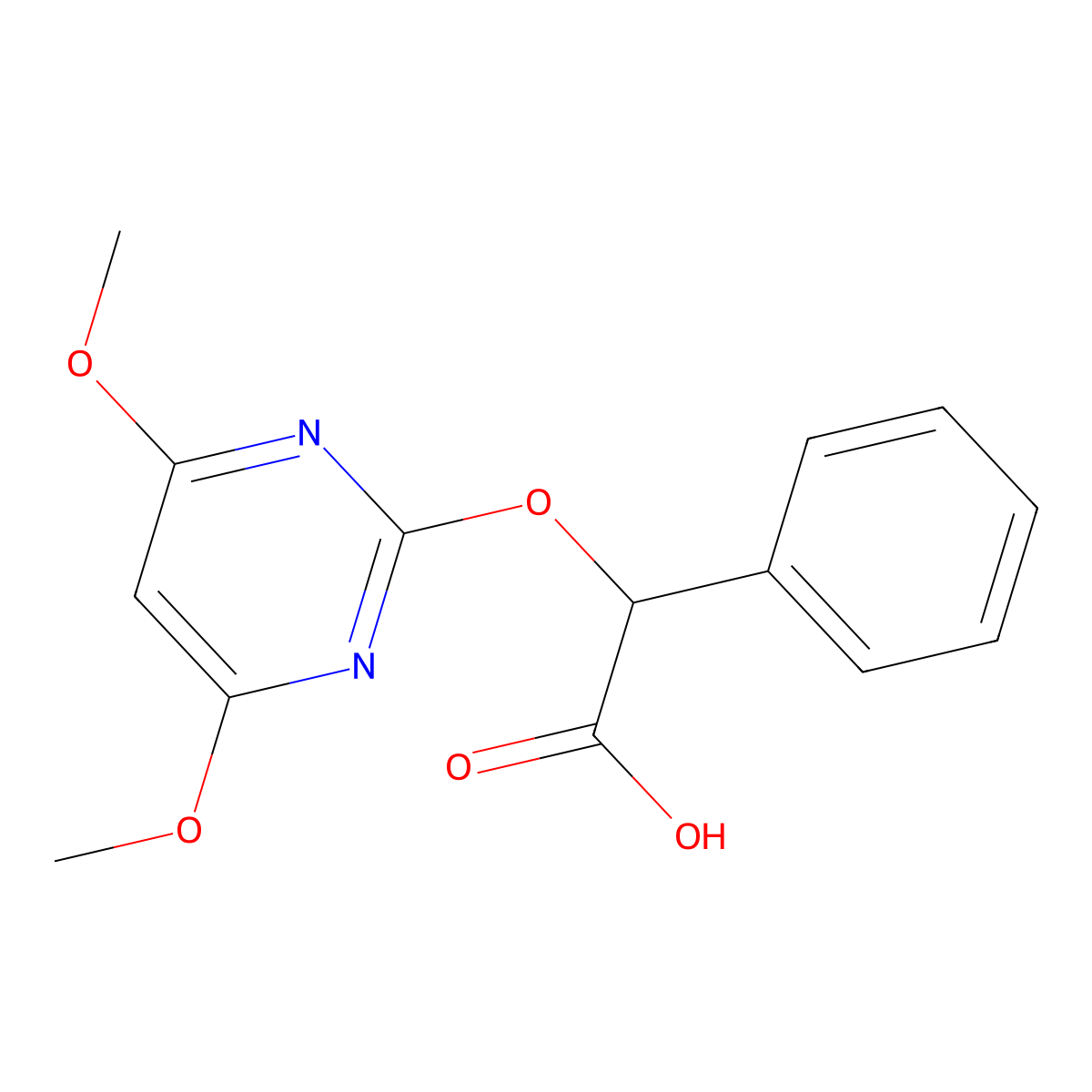 2-[(4,6-Dimethoxy-2-pyrimidinyl)oxy]-2-phenylacetic acid molecular structure, CAS 127091-64-9