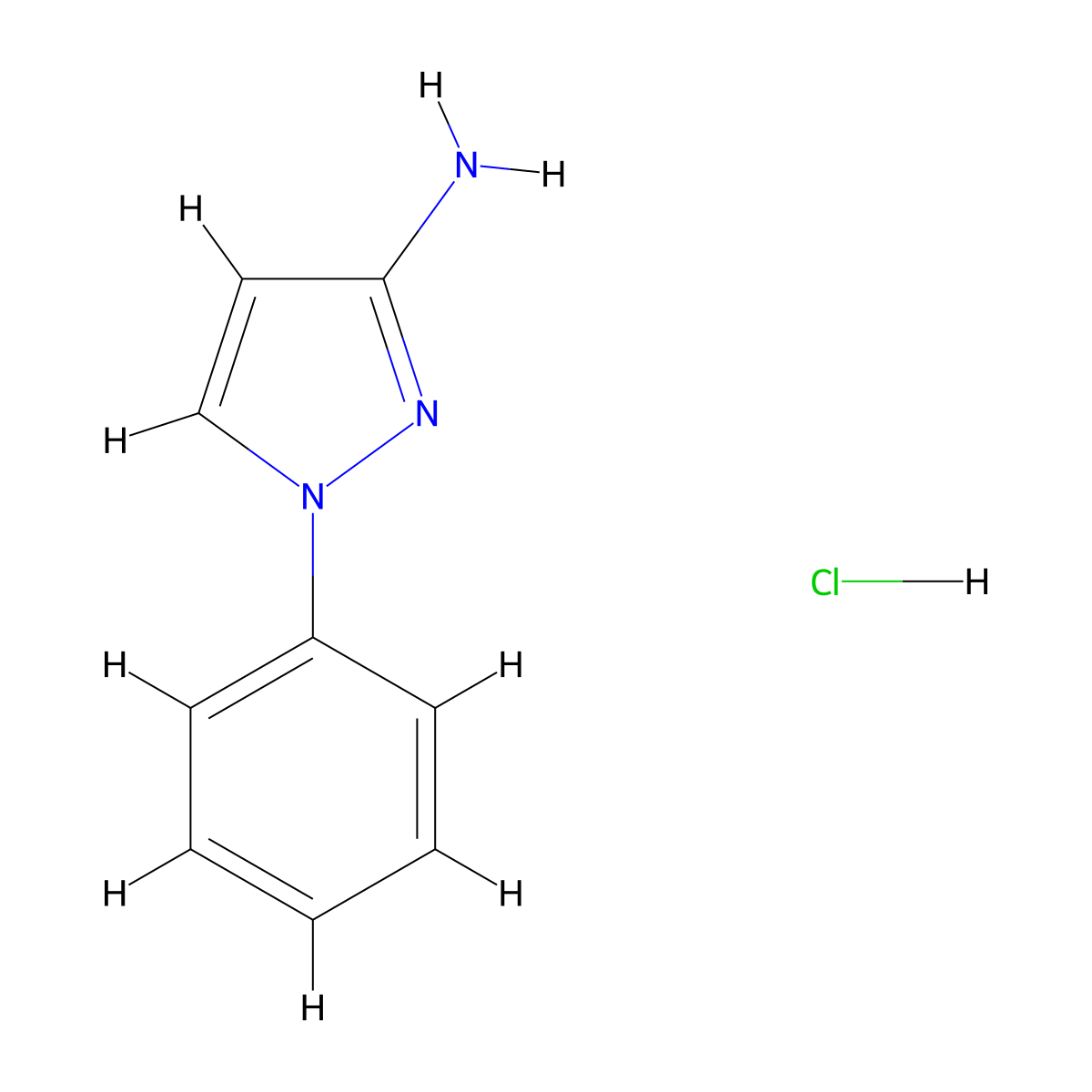 1-phenyl-1H-pyrazol-3-amine hydrochloride molecular structure, CAS 127107-30-6