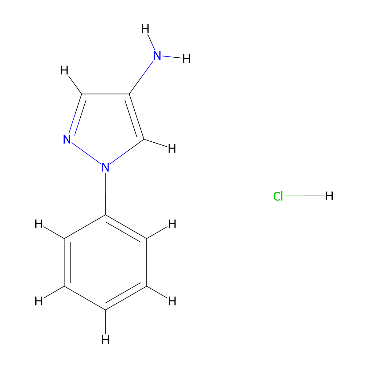 1-Phenyl-1H-pyrazol-4-amine hydrochloride molecular structure, CAS 127107-31-7
