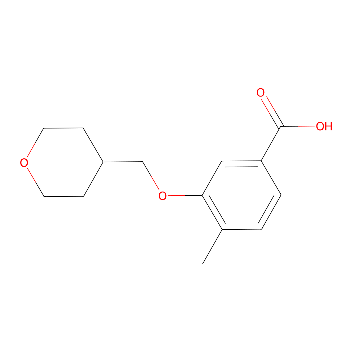 4-Methyl-3-[(oxan-4-yl)methoxy]benzoic acid molecular structure, CAS 1271073-24-5