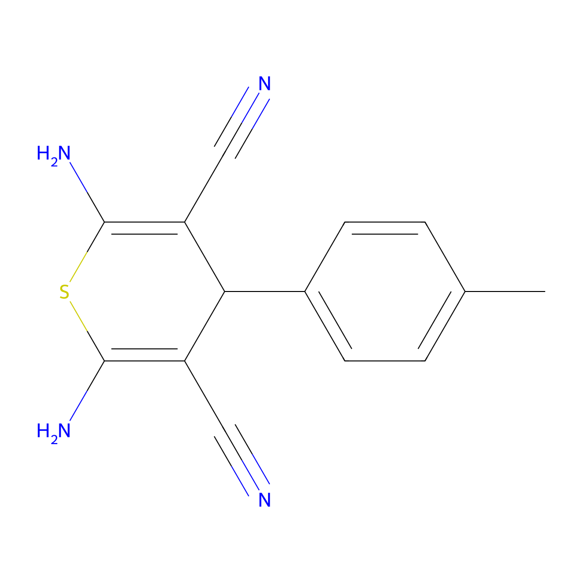 2,6-Diamino-4-(4-methylphenyl)-4H-thiopyran-3,5-dicarbonitrile molecular structure, CAS 127118-56-3