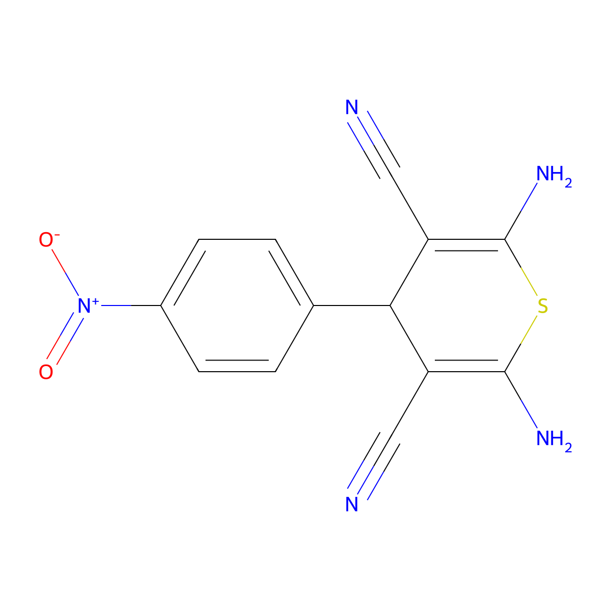 2,6-diamino-4-(4-nitrophenyl)-4H-thiopyran-3,5-dicarbonitrile molecular structure, CAS 127118-57-4