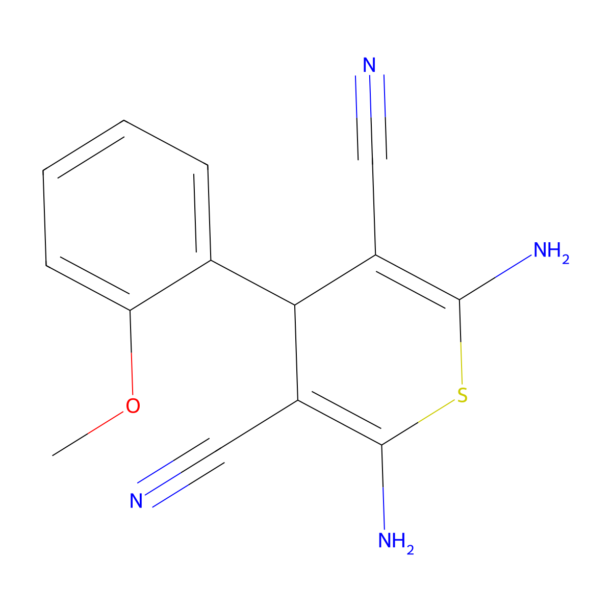 2,6-diamino-4-(2-methoxyphenyl)-4H-thiopyran-3,5-dicarbonitrile molecular structure, CAS 127118-59-6