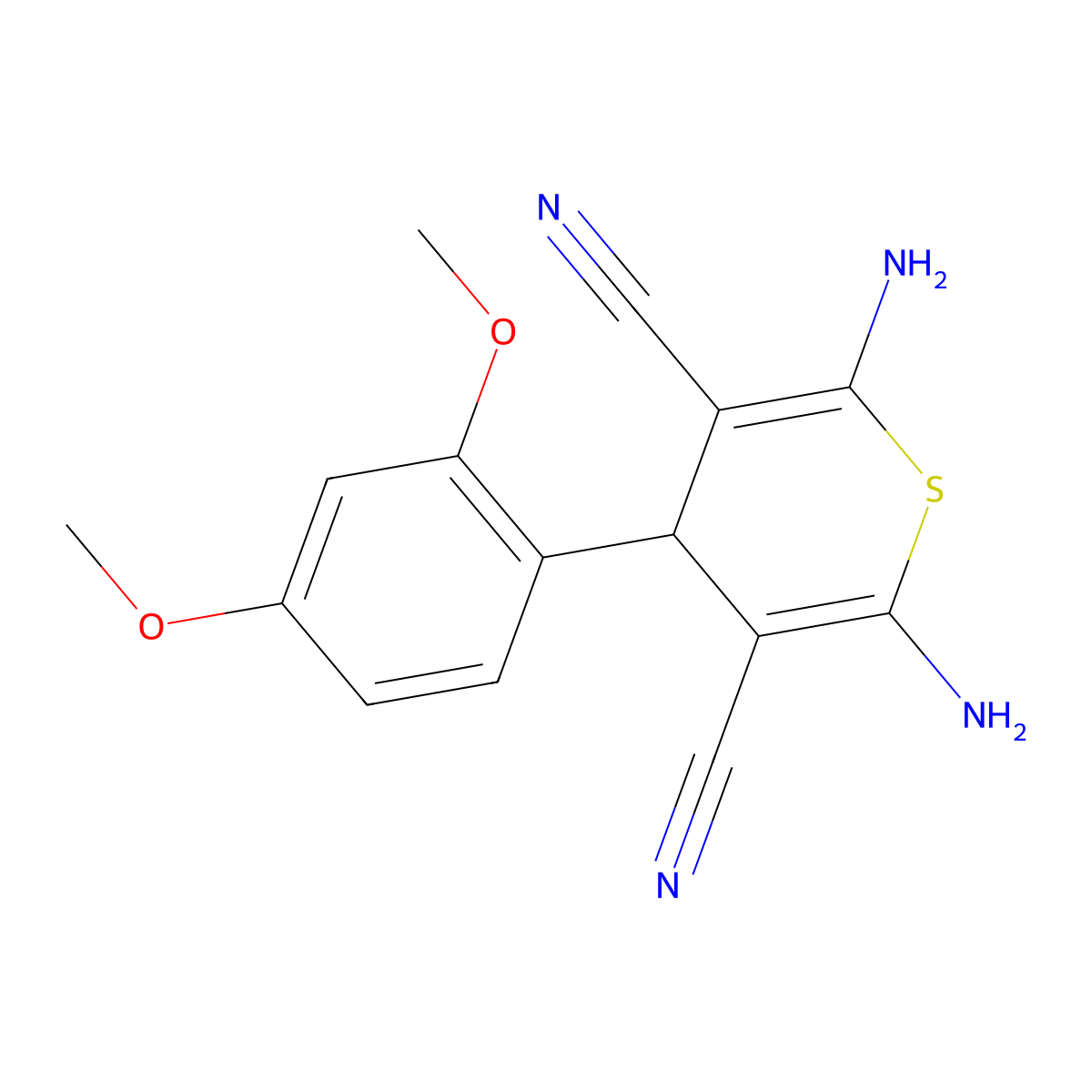 2,6-Diamino-4-(2,4-dimethoxy-phenyl)-4H-thiopyran-3,5-dicarbonitrile molecular structure, CAS 127118-62-1