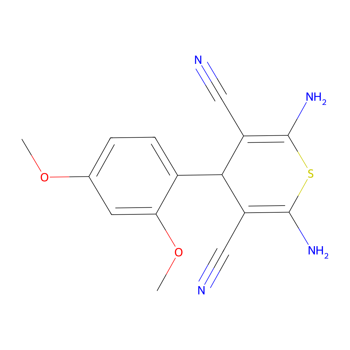 2,6-Diamino-4-(2,4-dimethoxy-phenyl)-4H-thiopyran-3,5-dicarbonitrile molecular structure, CAS 127118-62-1