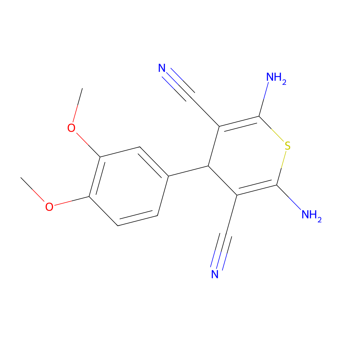 2,6-diamino-4-(3,4-dimethoxyphenyl)-4H-thiopyran-3,5-dicarbonitrile molecular structure, CAS 127118-64-3