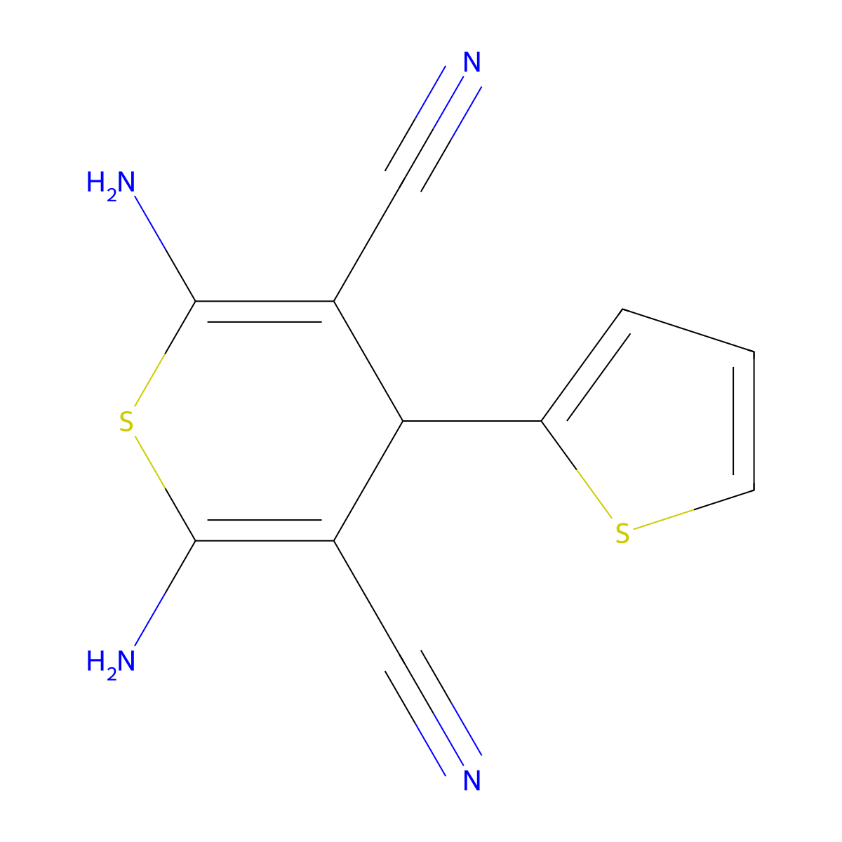 2,6-diamino-4-(2-thienyl)-4H-thiopyran-3,5-dicarbonitrile molecular structure, CAS 127118-65-4