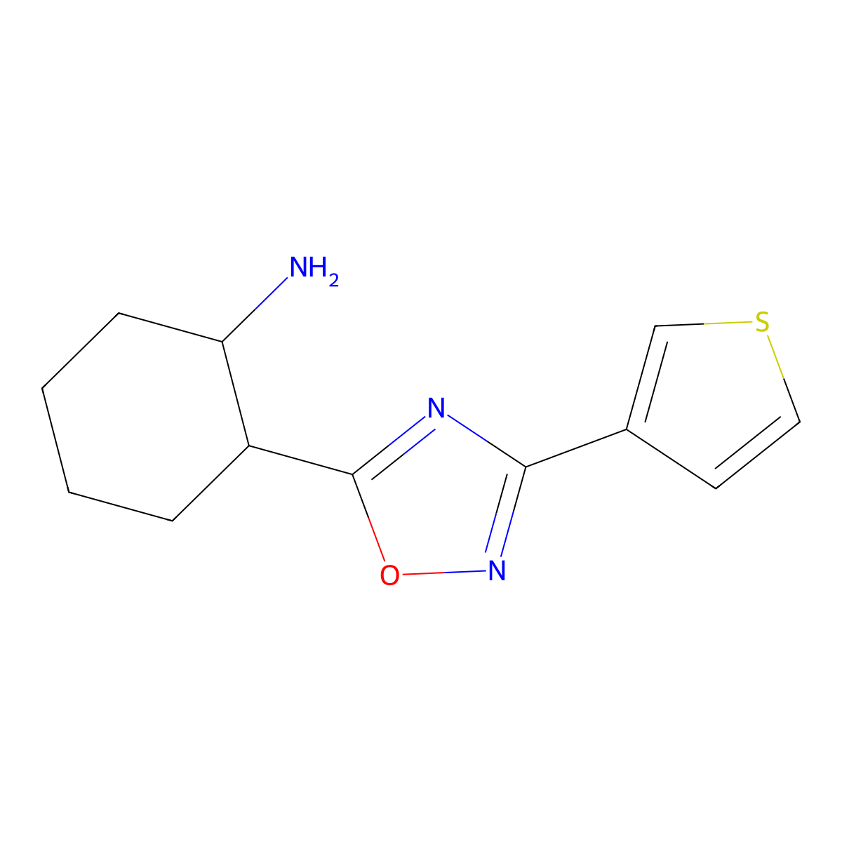 2-[3-(Thiophen-3-yl)-1,2,4-oxadiazol-5-yl]cyclohexan-1-amine molecular structure, CAS 1271332-62-7