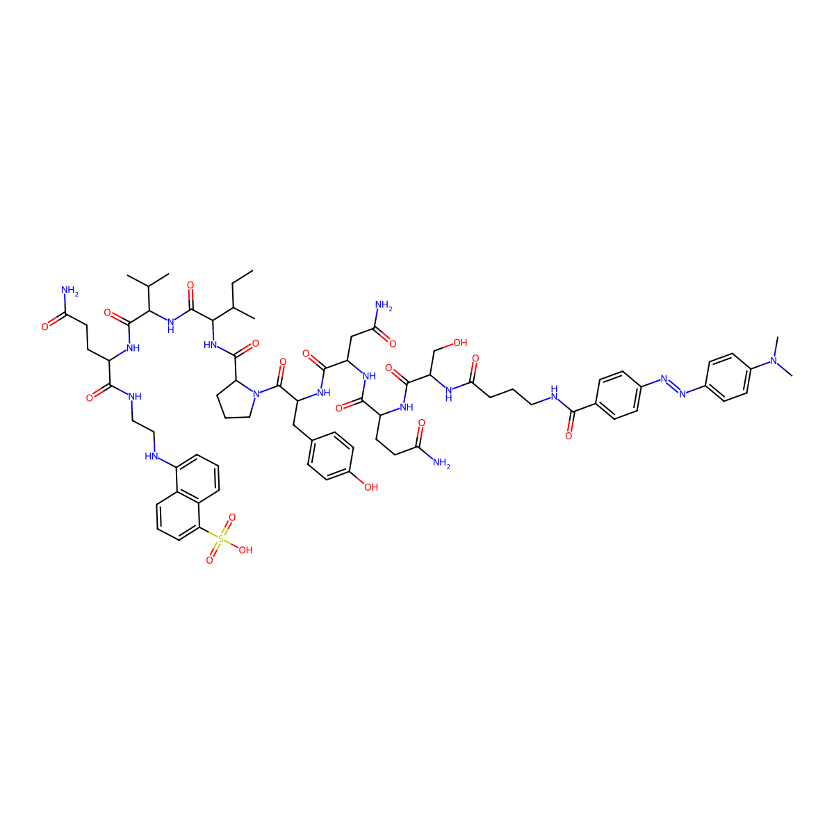 Dabcyl-gamma-abu-ser-gln-asn-tyr-pro-ile-val-gln-edans trifluoroacetate salt molecular structure, CAS 127134-13-8