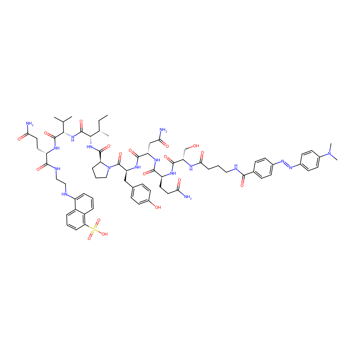 Dabcyl-gamma-abu-ser-gln-asn-tyr-pro-ile-val-gln-edans trifluoroacetate salt molecular structure, CAS 127134-13-8