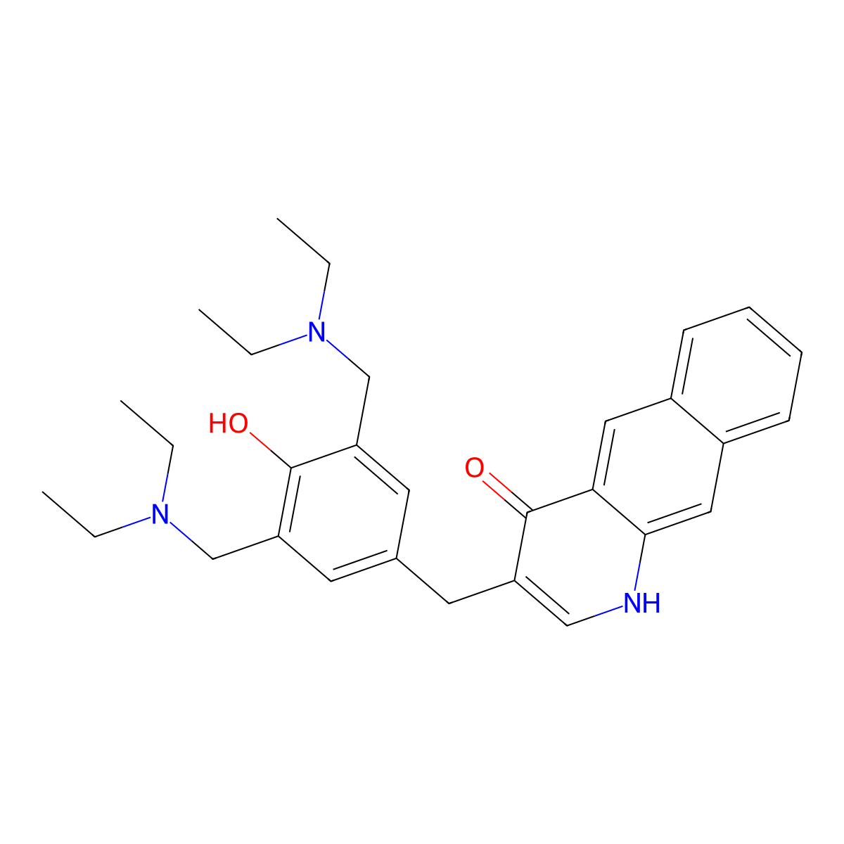 Benzo(g)quinolin-4-ol, 3-((3,5-bis((diethylamino)methyl)-4-hydroxyphenyl)methyl)- molecular structure, CAS 127136-58-7
