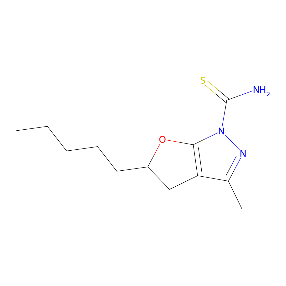 3-methyl-5-pentyl-4,5-dihydro-1H-furo[2,3-c]pyrazole-1-carbothioamide molecular structure, CAS 127139-42-8