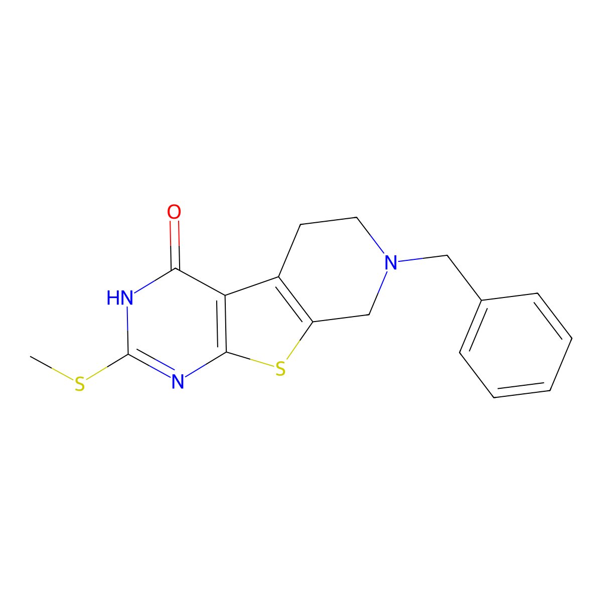 7-benzyl-2-(methylsulfanyl)-5,6,7,8-tetrahydropyrido[4',3':4,5]thieno[2,3-d]pyrimidin-4(3H)-one molecular structure, CAS 127140-92-5
